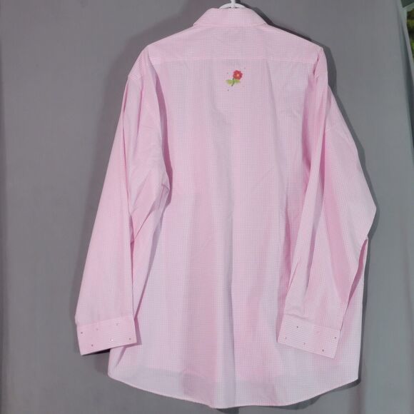 Pink Gingham Check Flannel Top Womens Plus Size 1X Rhinestone Floral Embellished - Picture 2 of 16